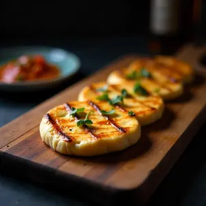 Imagen de Queso asado con mojo rojo y verde, entrante típico de guachinche en Tenerife