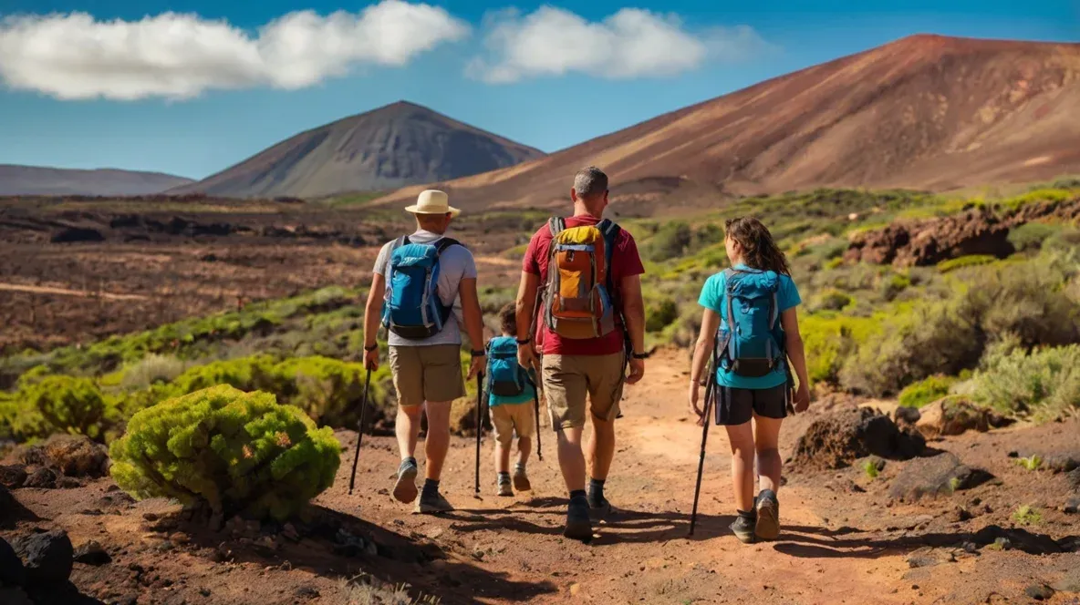 Familia de senderismo en Tefía, Fuerteventura